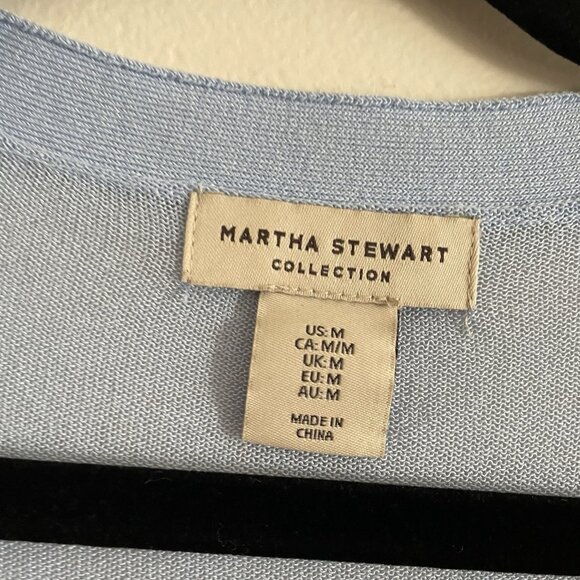 Martha Stewart Collection Women M Light Blue Sheer V-Neck Button Up Cardigan - Picture 6 of 10